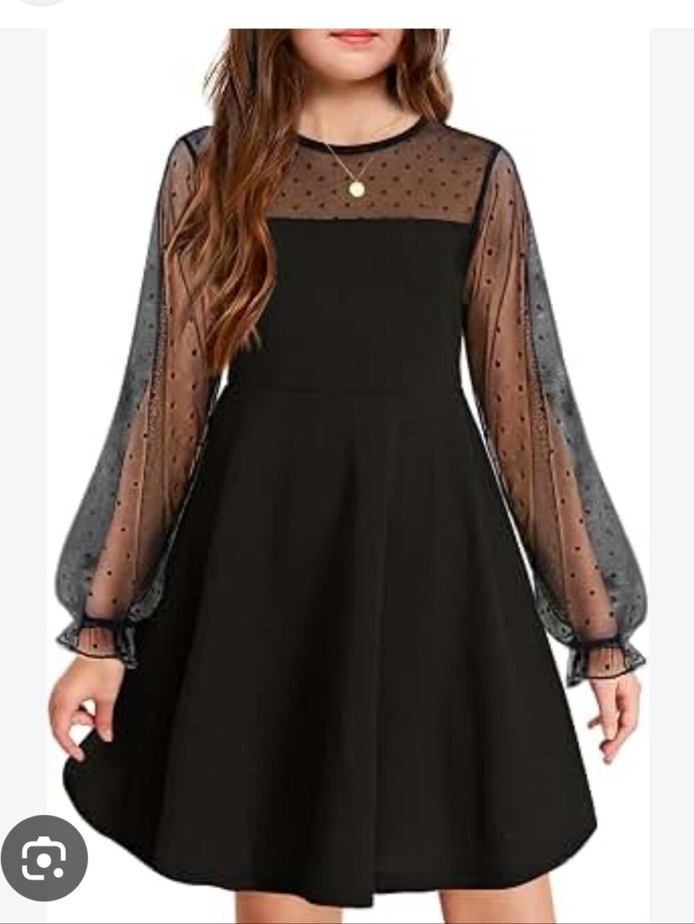 Crystal Doll Black L Sheer Polka Dot Mesh Sleeve Fit & Flare Dress Party Gothic